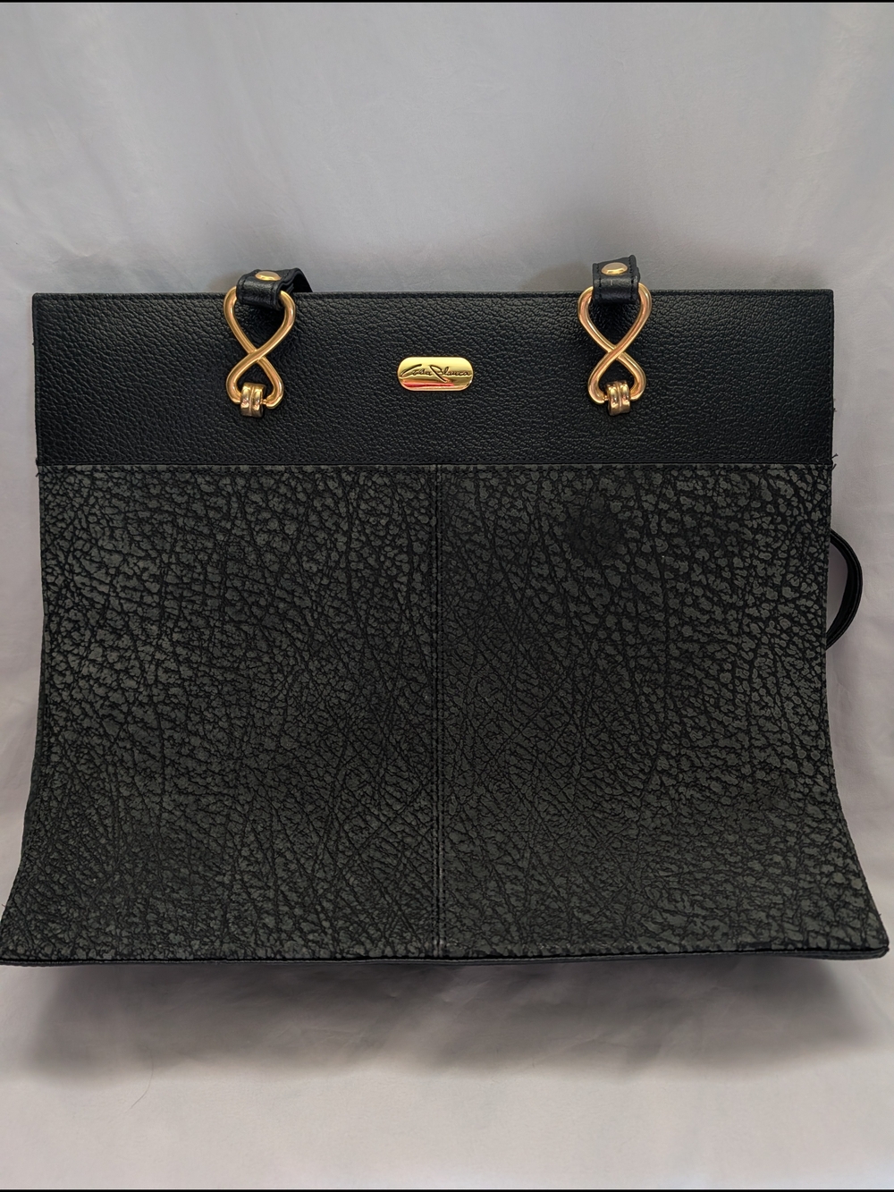 Structured Black Satchel with Gold Hardware